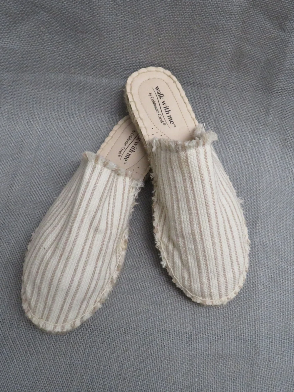 Cream Striped Slip-On Espadrille Mules - Women
